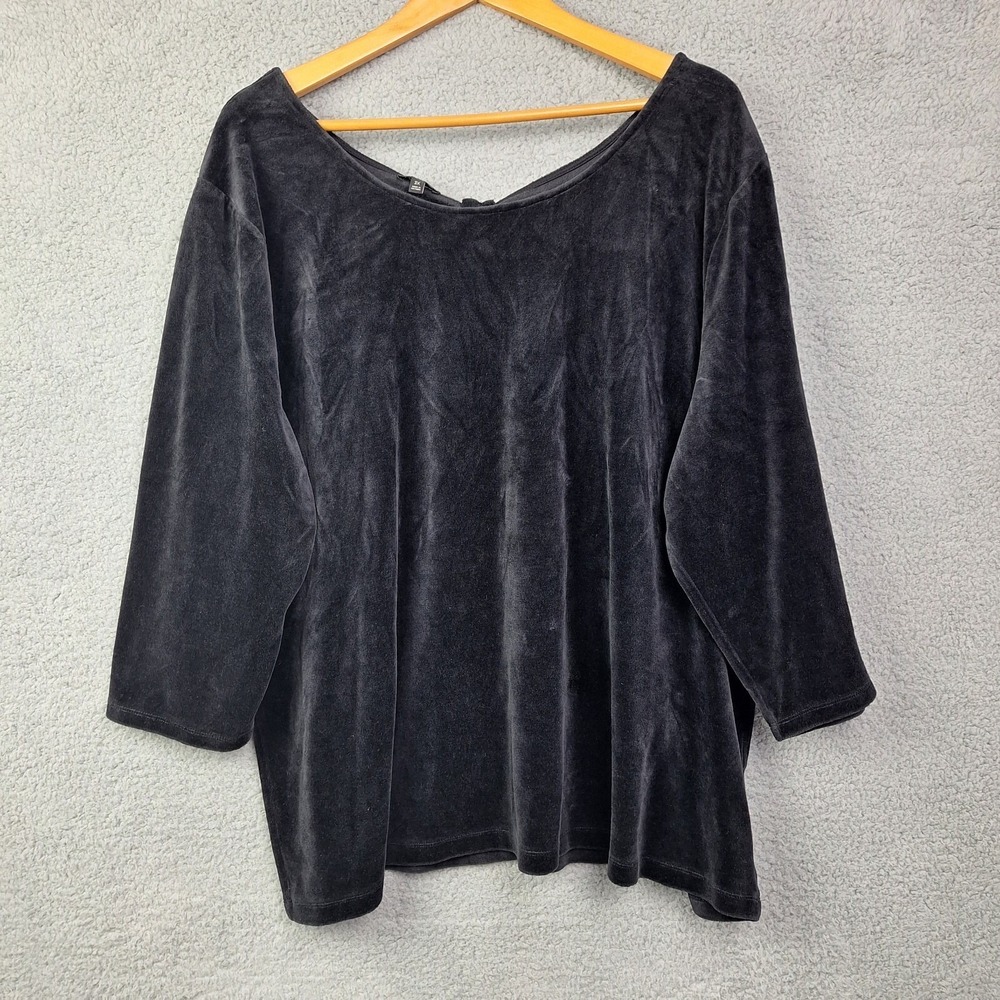 Talbots Top Womens‎ 3X Soft Black Stretch Velvet Flowy 3/4 Sleeve Cute Knot Back
